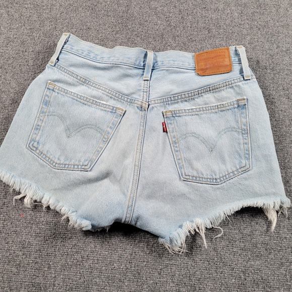 Levis 501 Cut Off Shorts Womens 28 Premium Distressed Denim High Rise Button Fly - Picture 2 of 9
